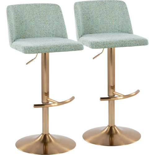 Toriano Adjustable Swivel Bar Stool in Light Green Fabric & Gold (Set of 2)